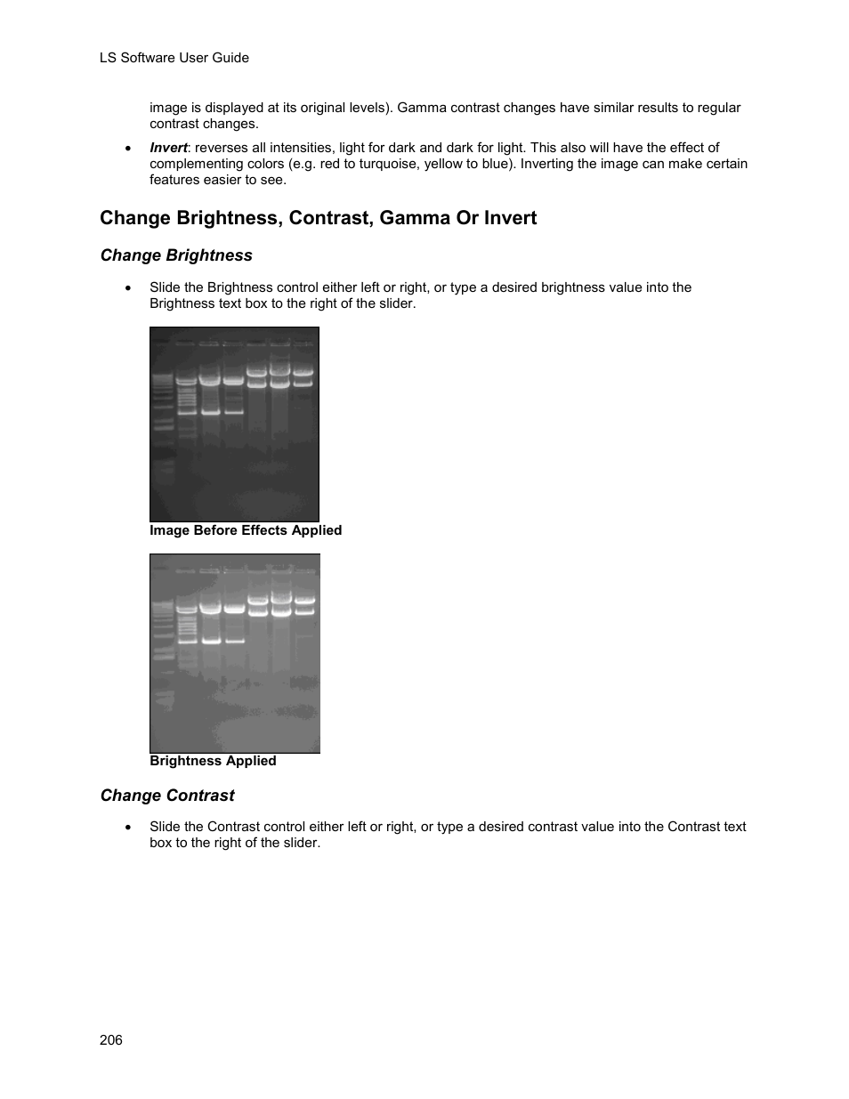 Change brightness, contrast, gamma or invert | UVP Life Science User Manual | Page 220 / 269