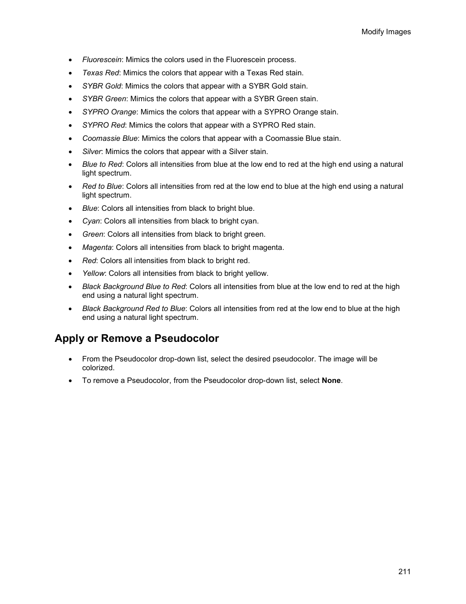 Apply or remove a pseudocolor | UVP Life Science User Manual | Page 225 / 269