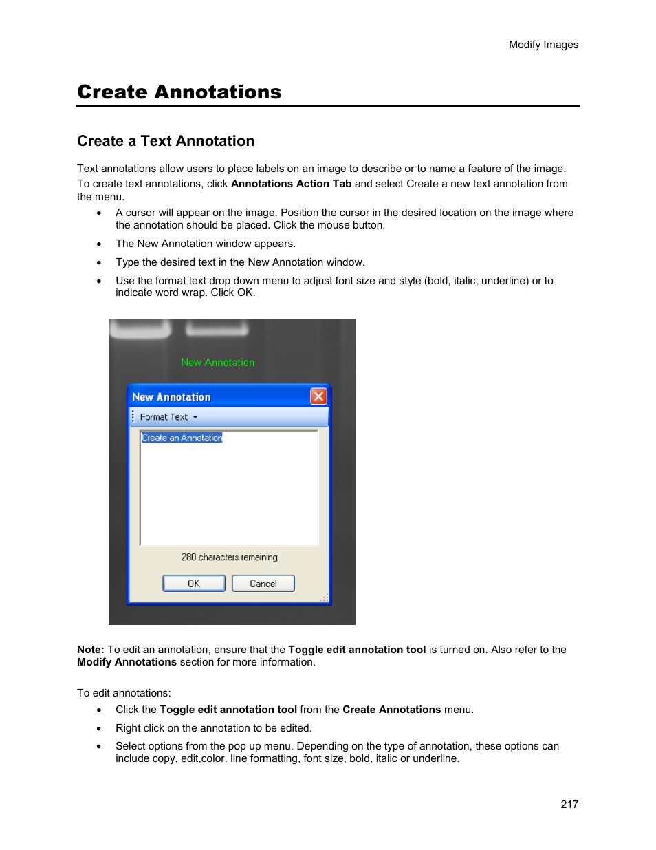 Create annotations, Create a text annotation | UVP Life Science User Manual | Page 231 / 269