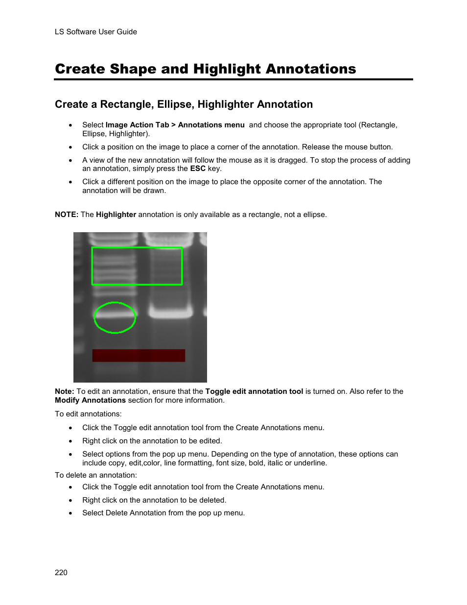 Create shape and highlight annotations | UVP Life Science User Manual | Page 234 / 269