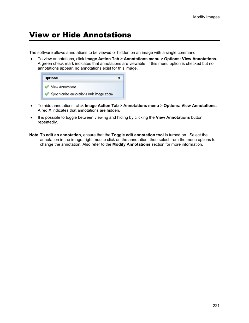 View or hide annotations | UVP Life Science User Manual | Page 235 / 269