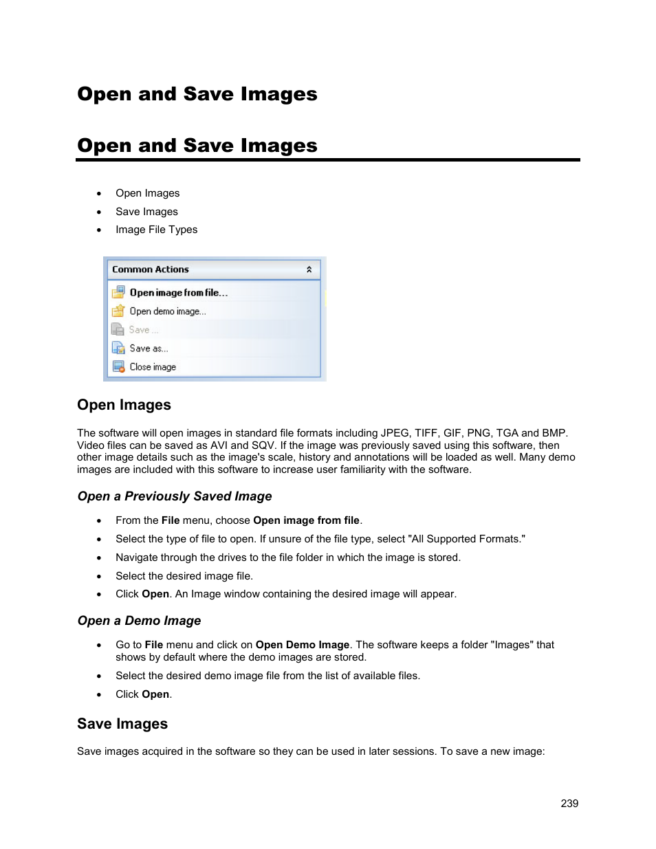 Open and save images, Open images, Save images | UVP Life Science User Manual | Page 253 / 269