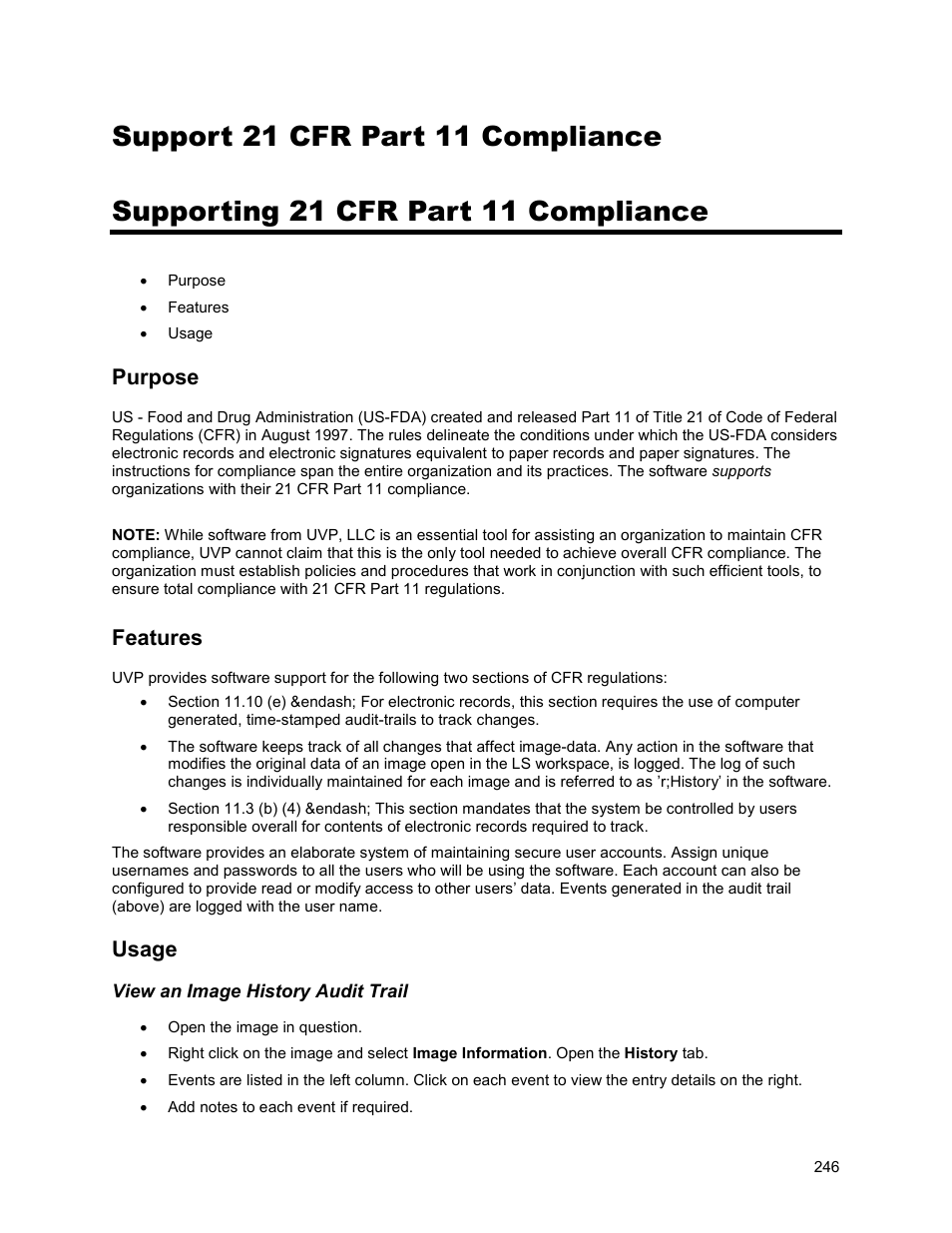 Purpose, Features, Usage | UVP Life Science User Manual | Page 260 / 269