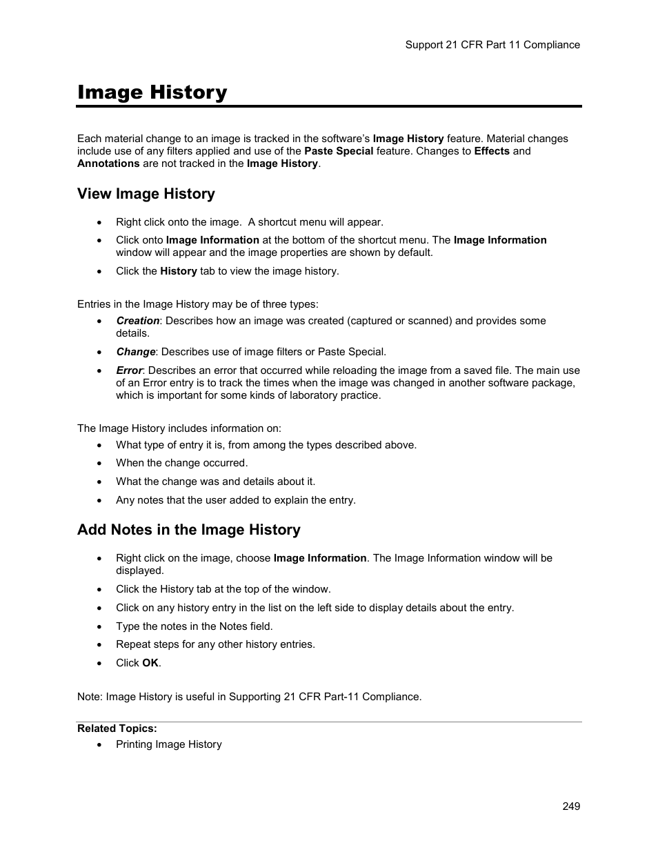 Image history, View image history | UVP Life Science User Manual | Page 263 / 269