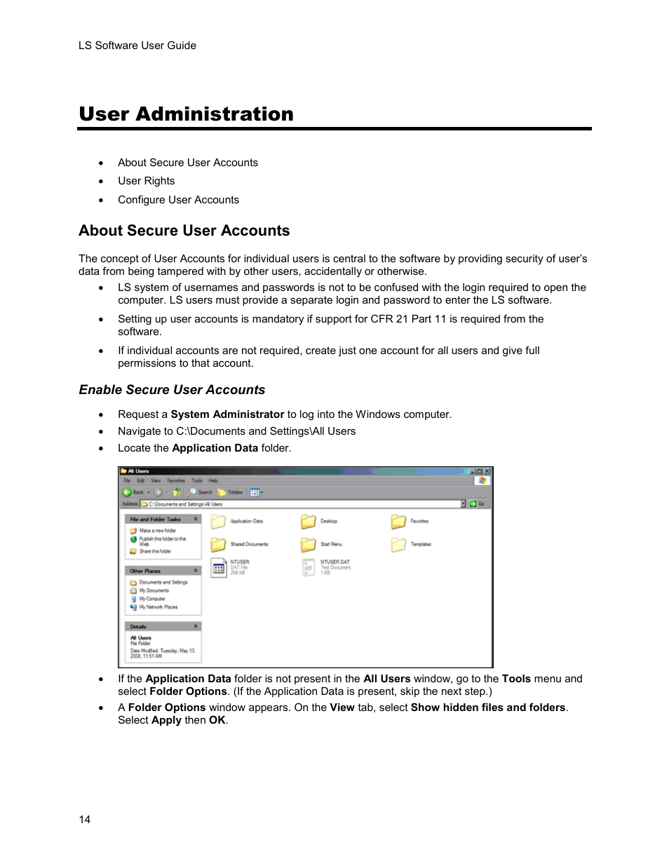 User administration, About secure user accounts | UVP Life Science User Manual | Page 28 / 269