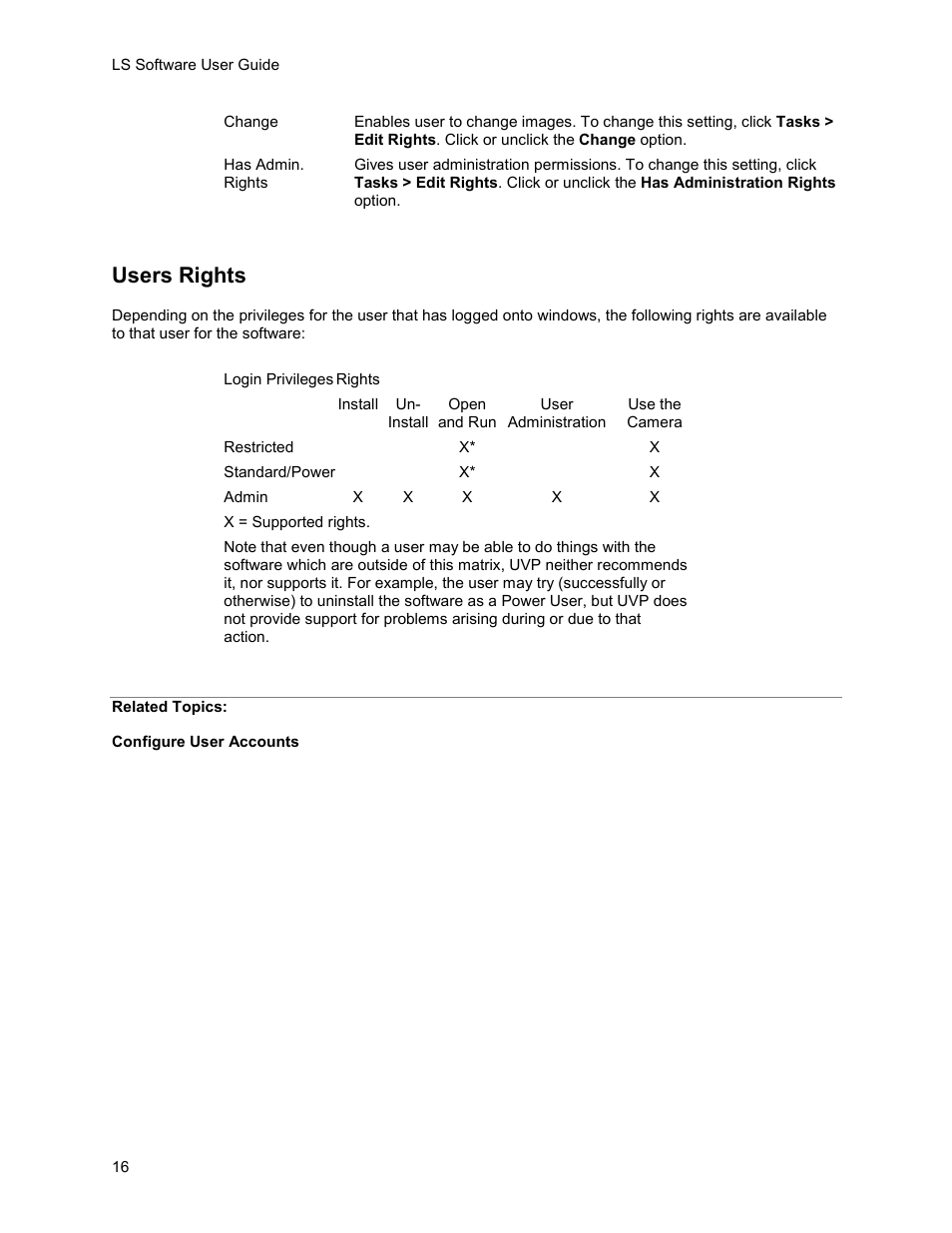 Users rights | UVP Life Science User Manual | Page 30 / 269