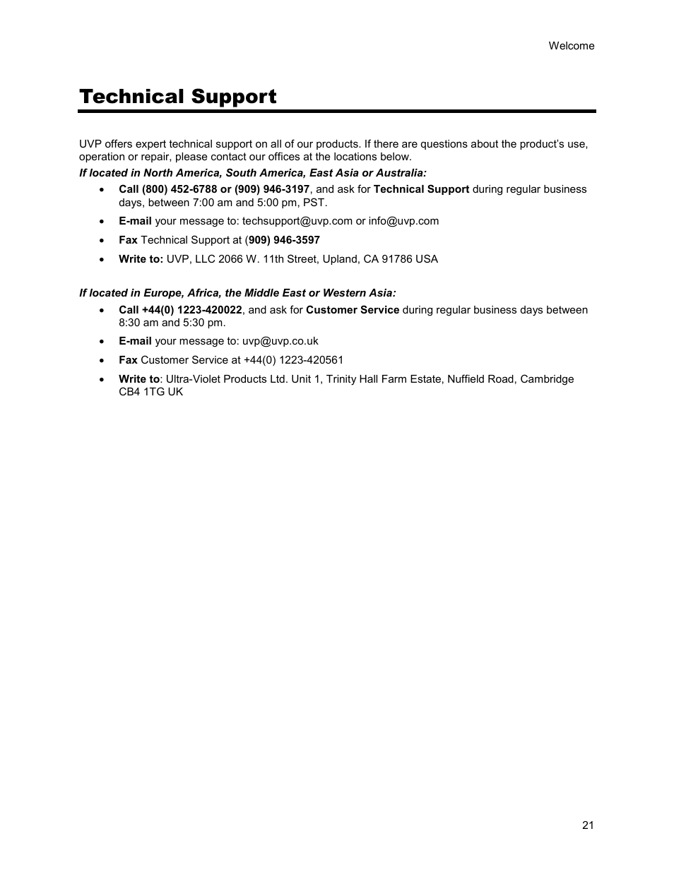 Technical support | UVP Life Science User Manual | Page 35 / 269