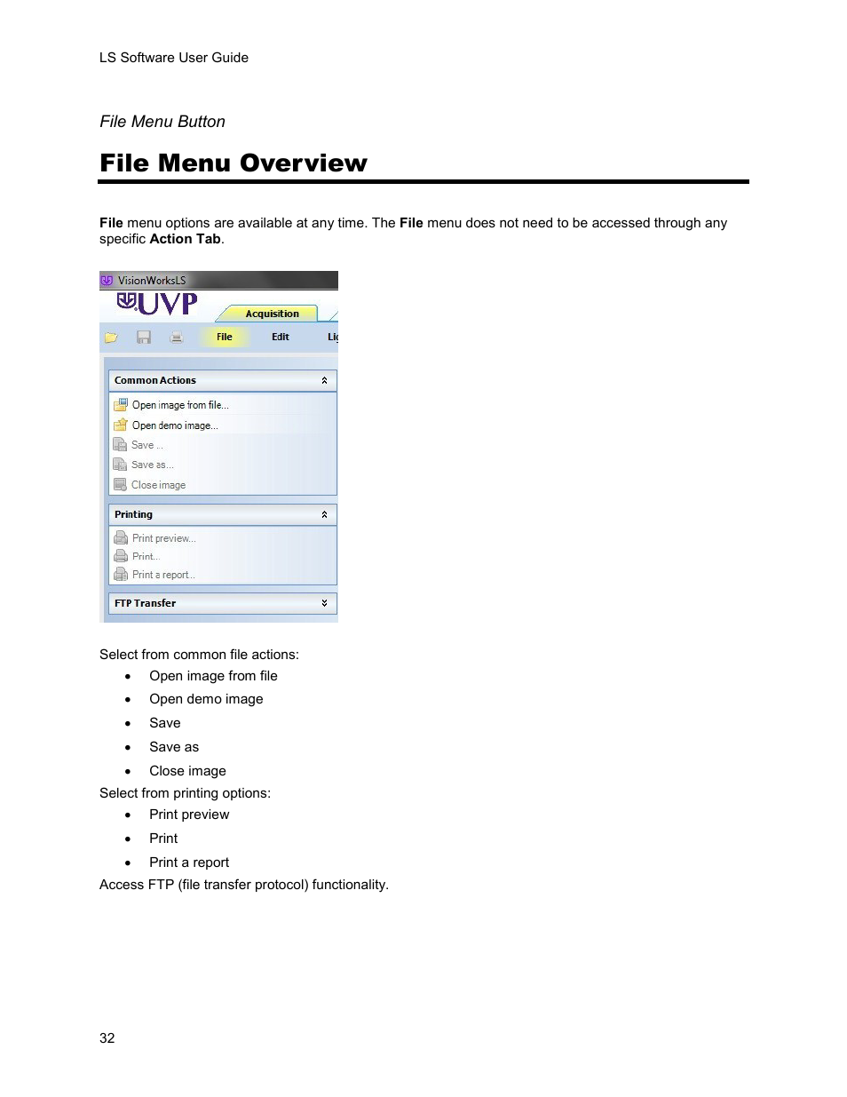 File menu overview | UVP Life Science User Manual | Page 46 / 269