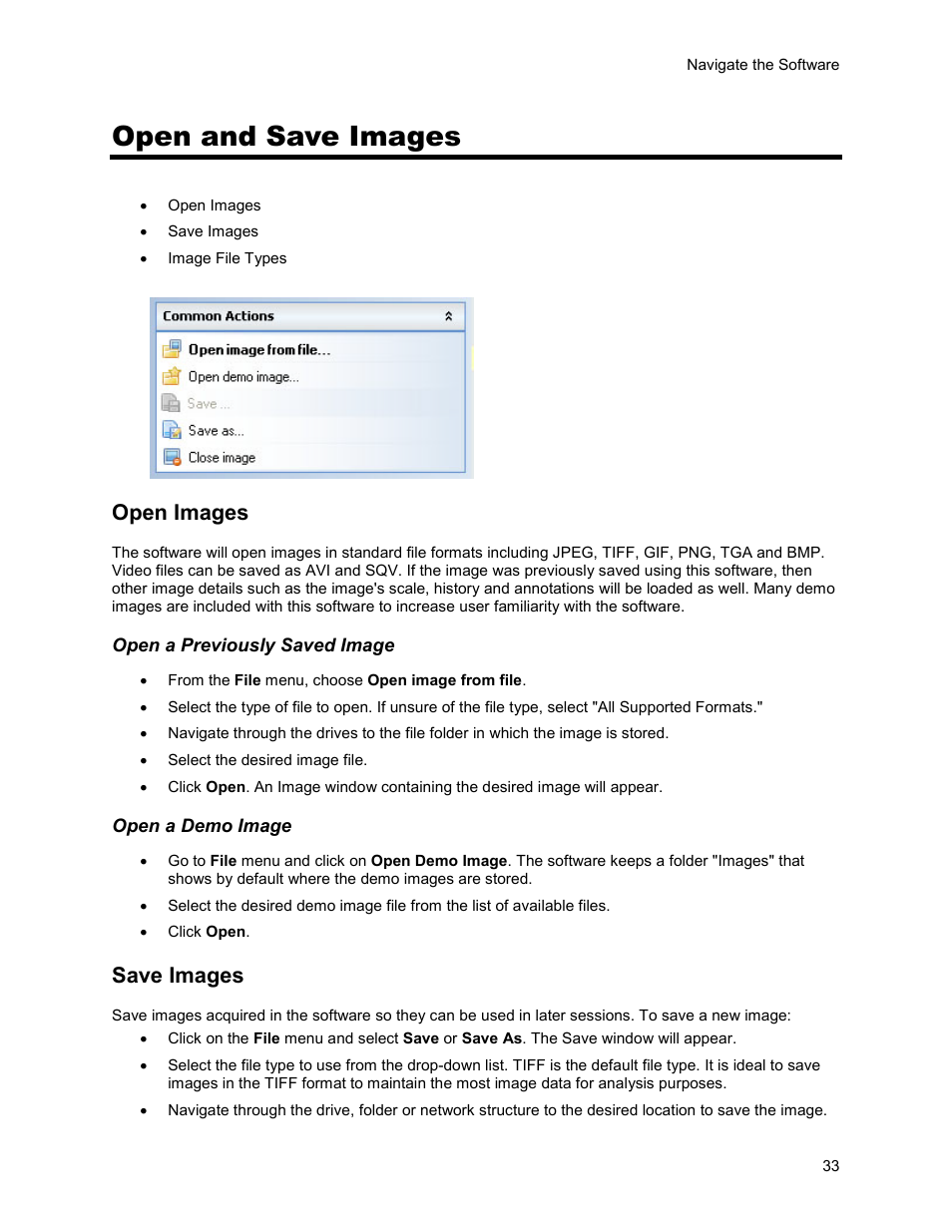 Open and save images, Open images, Save images | UVP Life Science User Manual | Page 47 / 269