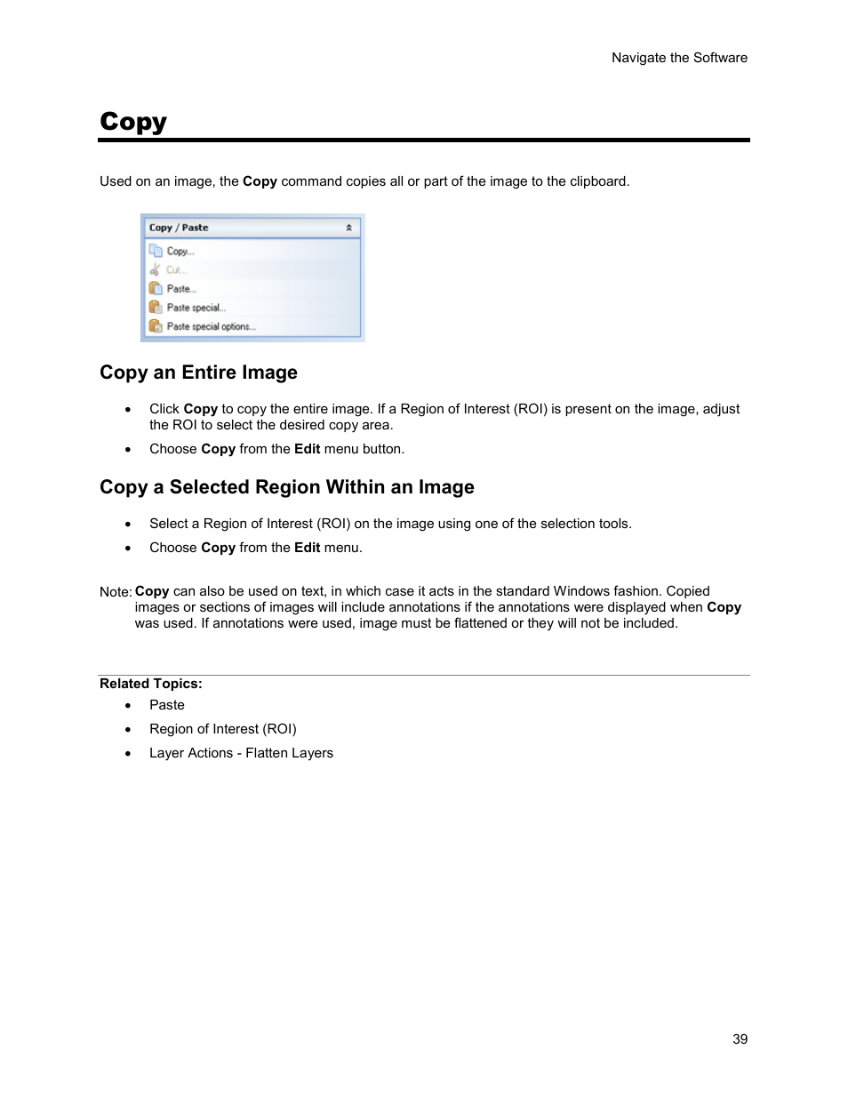 Copy, Copy an entire image, Copy a selected region within an image | UVP Life Science User Manual | Page 53 / 269