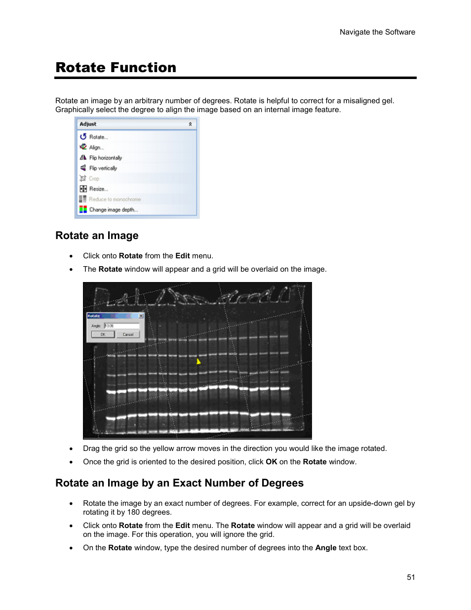 Rotate function, Rotate an image, Rotate an image by an exact number of degrees | UVP Life Science User Manual | Page 65 / 269