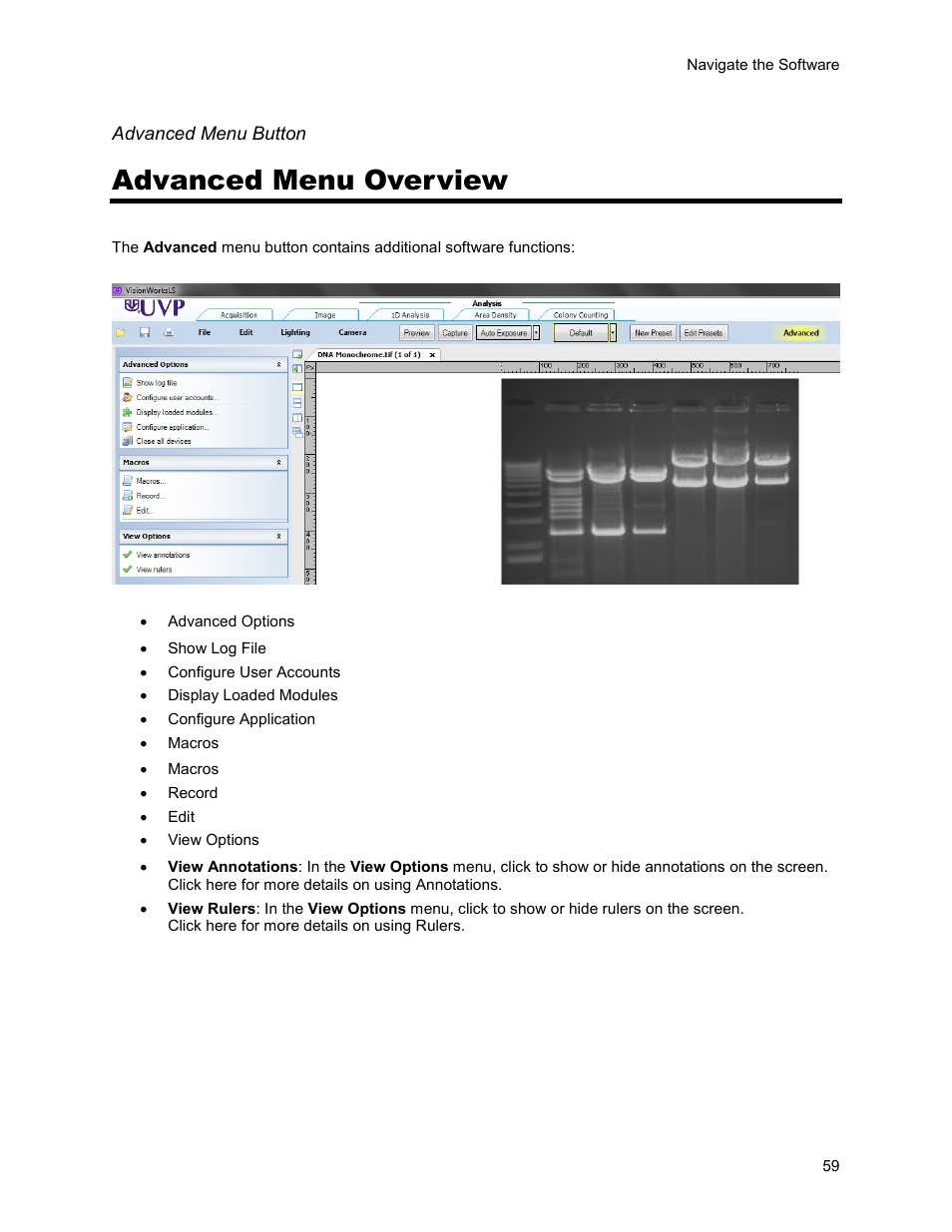 Advanced menu overview | UVP Life Science User Manual | Page 73 / 269