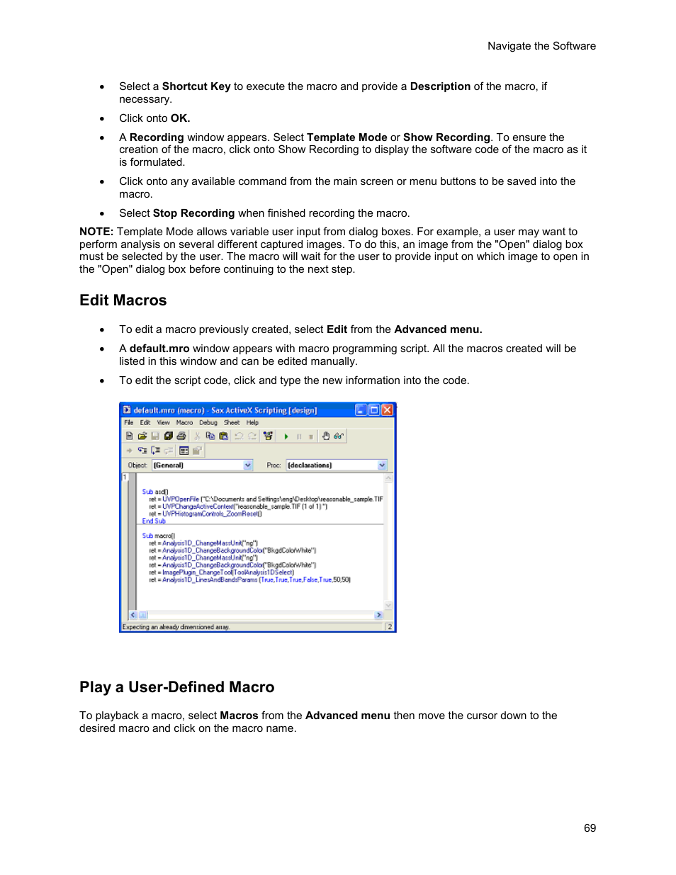 Edit macros, Play a user-defined macro | UVP Life Science User Manual | Page 83 / 269