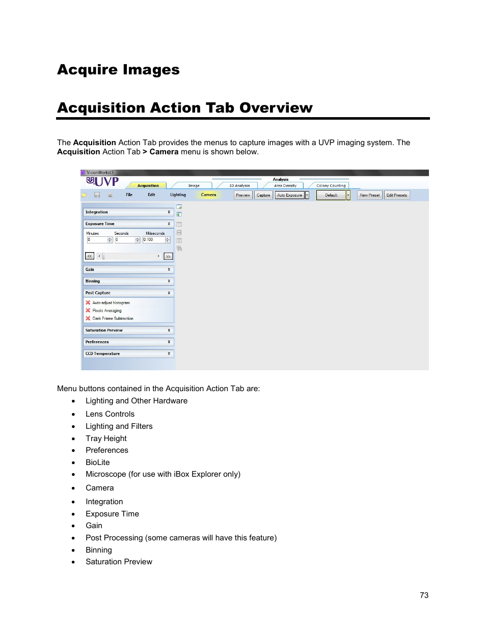 Acquire images acquisition action tab overview | UVP Life Science User Manual | Page 87 / 269