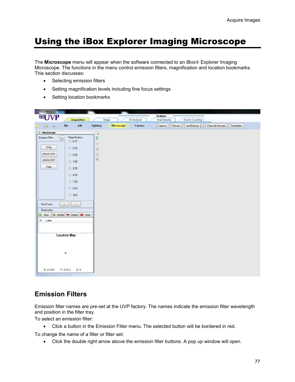 Using the ibox explorer imaging microscope, Emission filters | UVP Life Science User Manual | Page 91 / 269