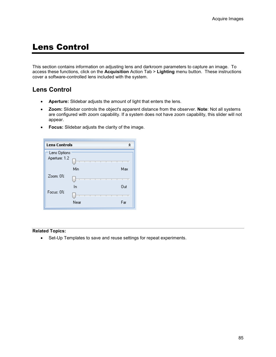 Lens control | UVP Life Science User Manual | Page 99 / 269