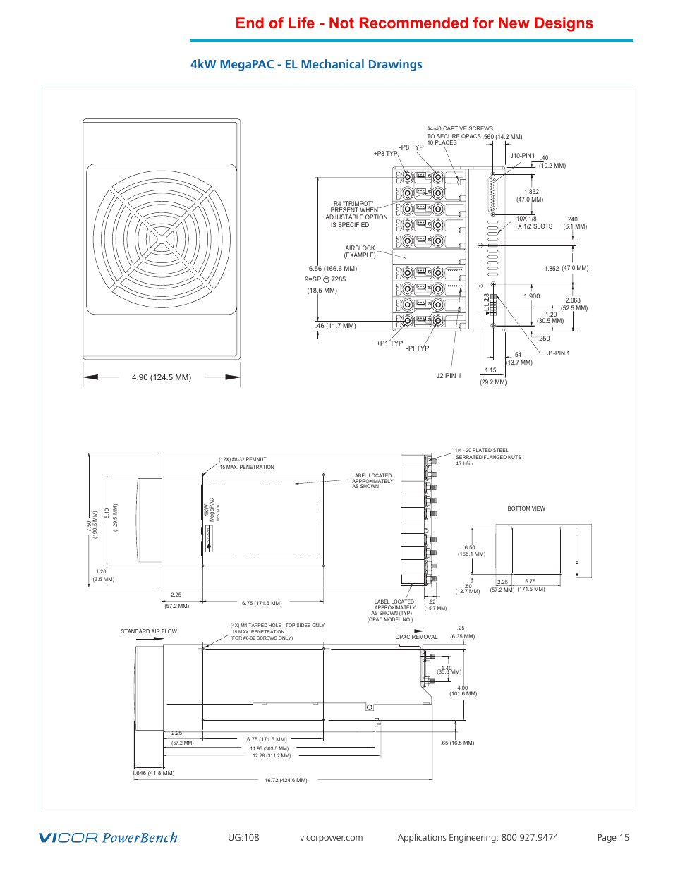 End of life - not recommended for new designs, 4kw megapac - el mechanical drawings | Vicor 4kW MegaPAC-EL AC-DC Switchers User Manual | Page 15 / 30