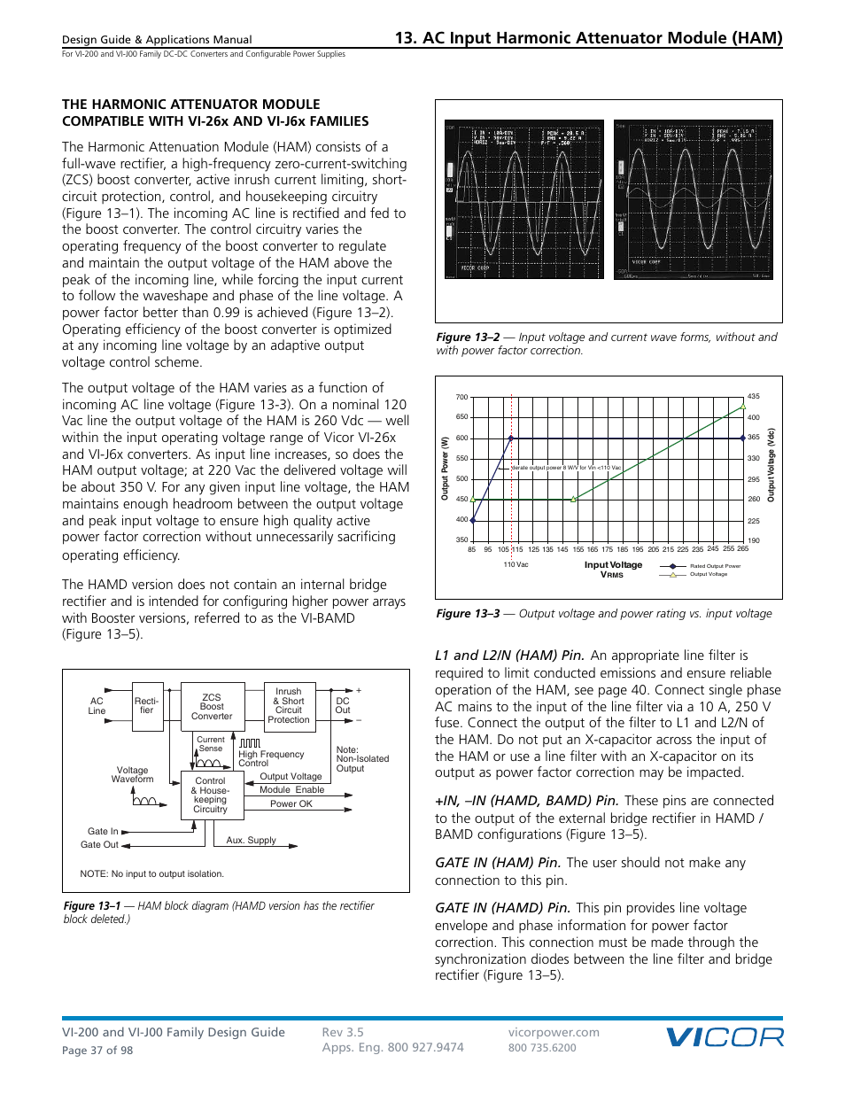 Sect. 13, Harmonic attenuator module (ham), Ac input harmonic attenuator module (ham) | Vicor VI-J00 Family DC-DC Converters and Configurable Power Supplies User Manual | Page 38 / 99