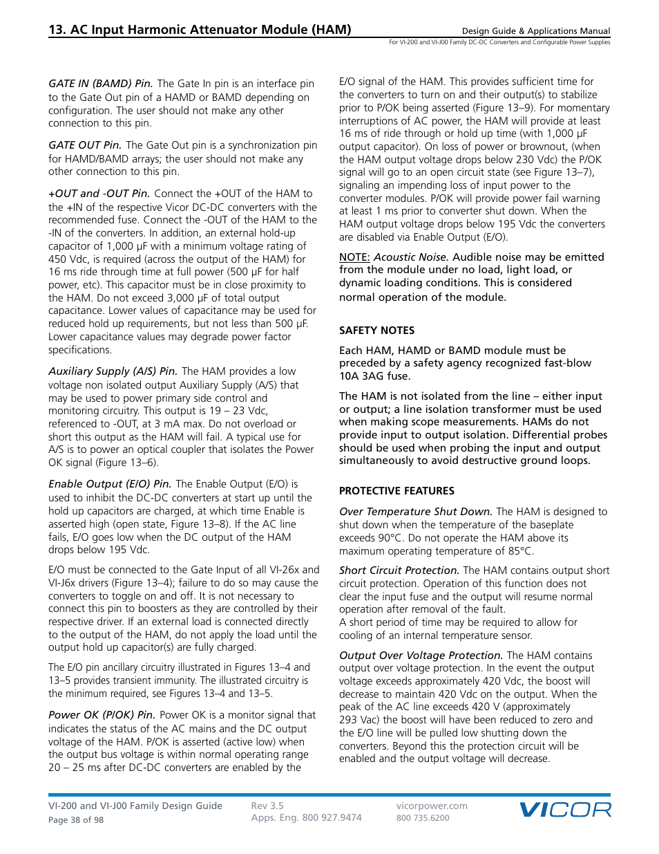 Ac input harmonic attenuator module (ham) | Vicor VI-J00 Family DC-DC Converters and Configurable Power Supplies User Manual | Page 39 / 99