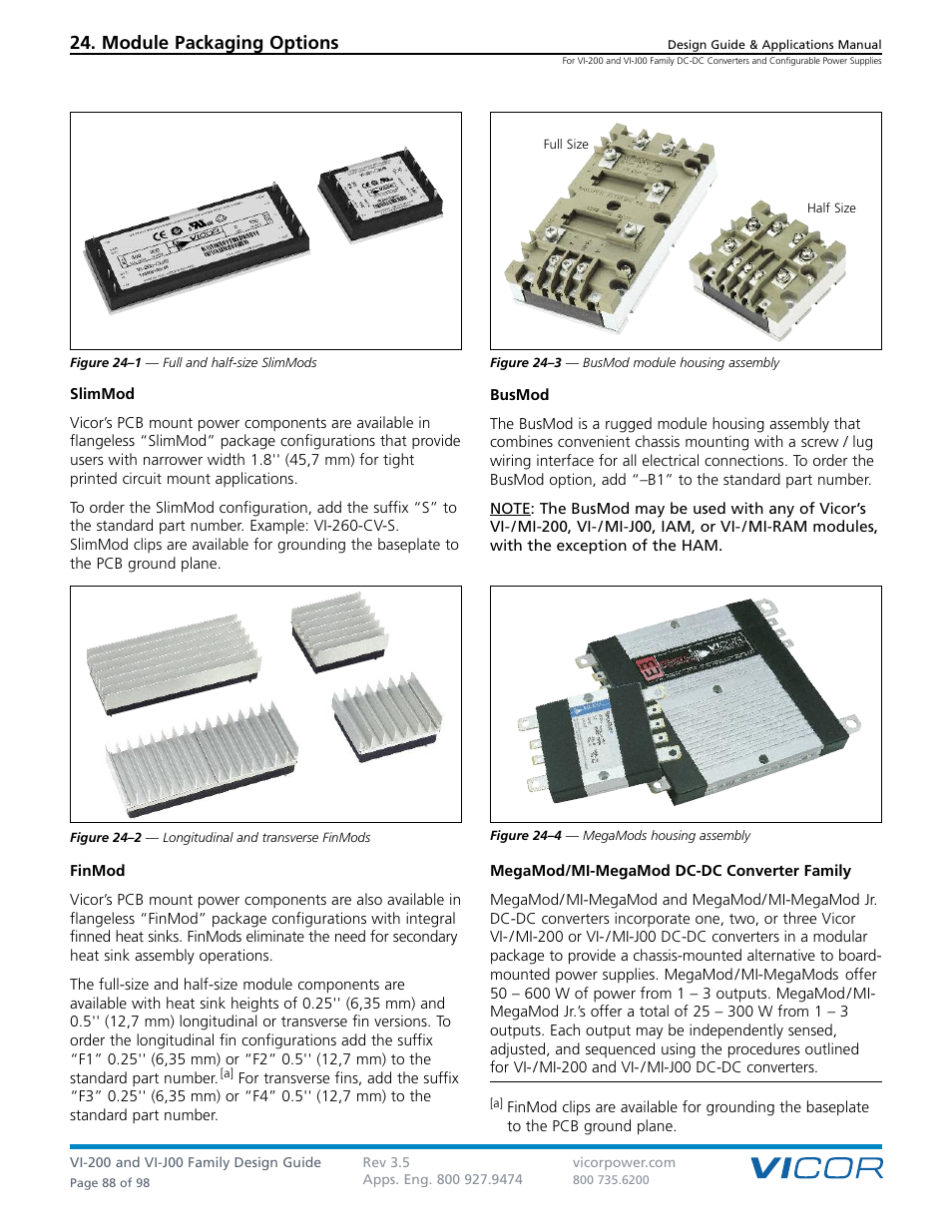 Sect. 24, Section 21, Module packaging options | Vicor VI-J00 Family DC-DC Converters and Configurable Power Supplies User Manual | Page 89 / 99