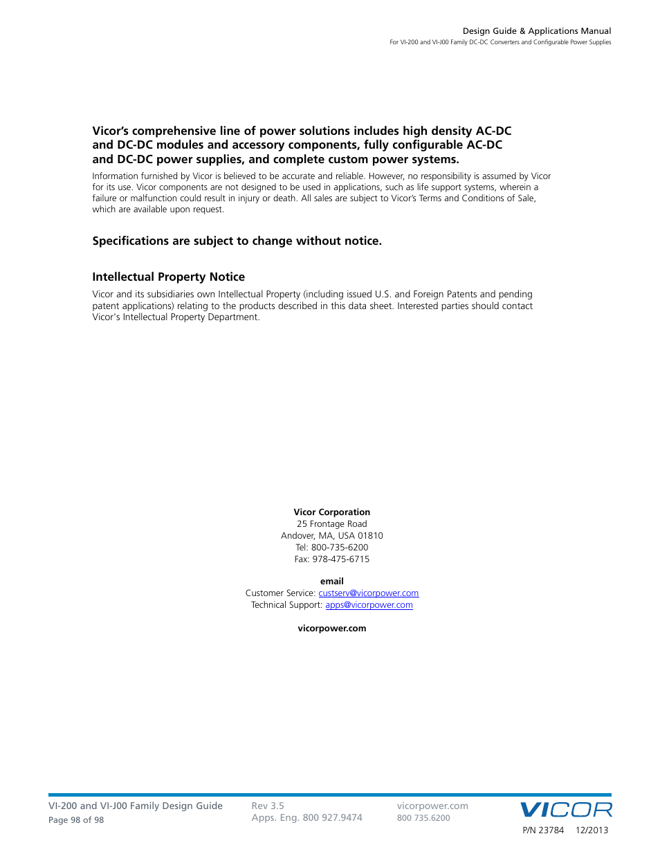 Vicor VI-J00 Family DC-DC Converters and Configurable Power Supplies User Manual | Page 99 / 99
