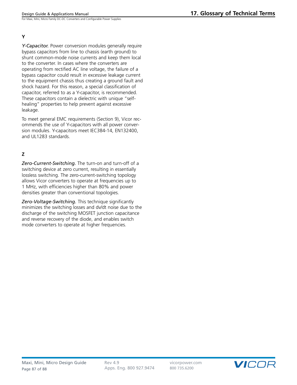 Glossary of technical terms | Vicor Micro Family of DC-DC Converter User Manual | Page 88 / 89