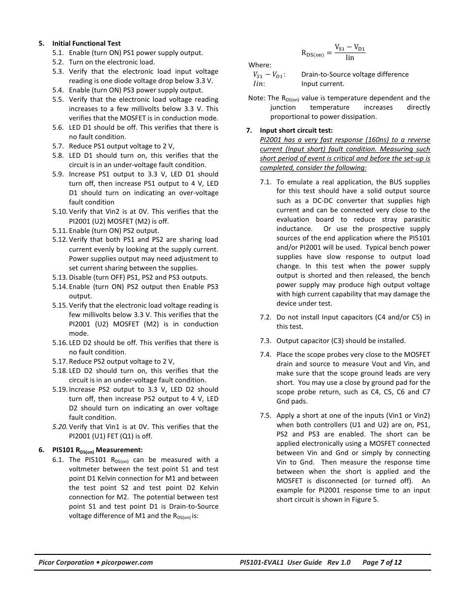 Vicor PI5101-EVAL1 3.3V/60A High Side Active ORing Evaluation Board User Manual | Page 7 / 12