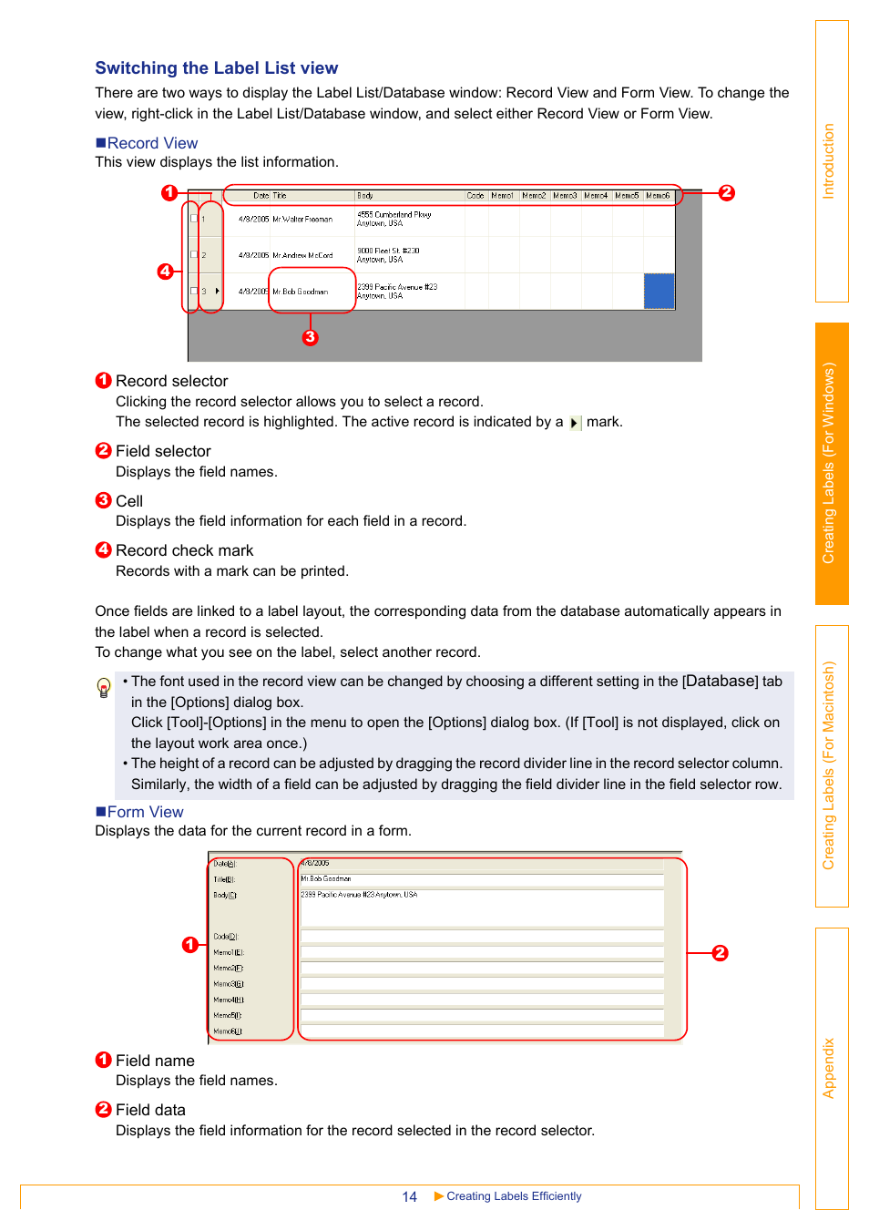 Switching the label list view | Brother QL-650TD User Manual | Page 14 / 65