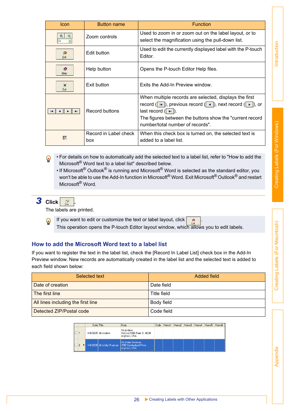 How to add the microsoft word text to a label list | Brother QL-650TD User Manual | Page 26 / 65
