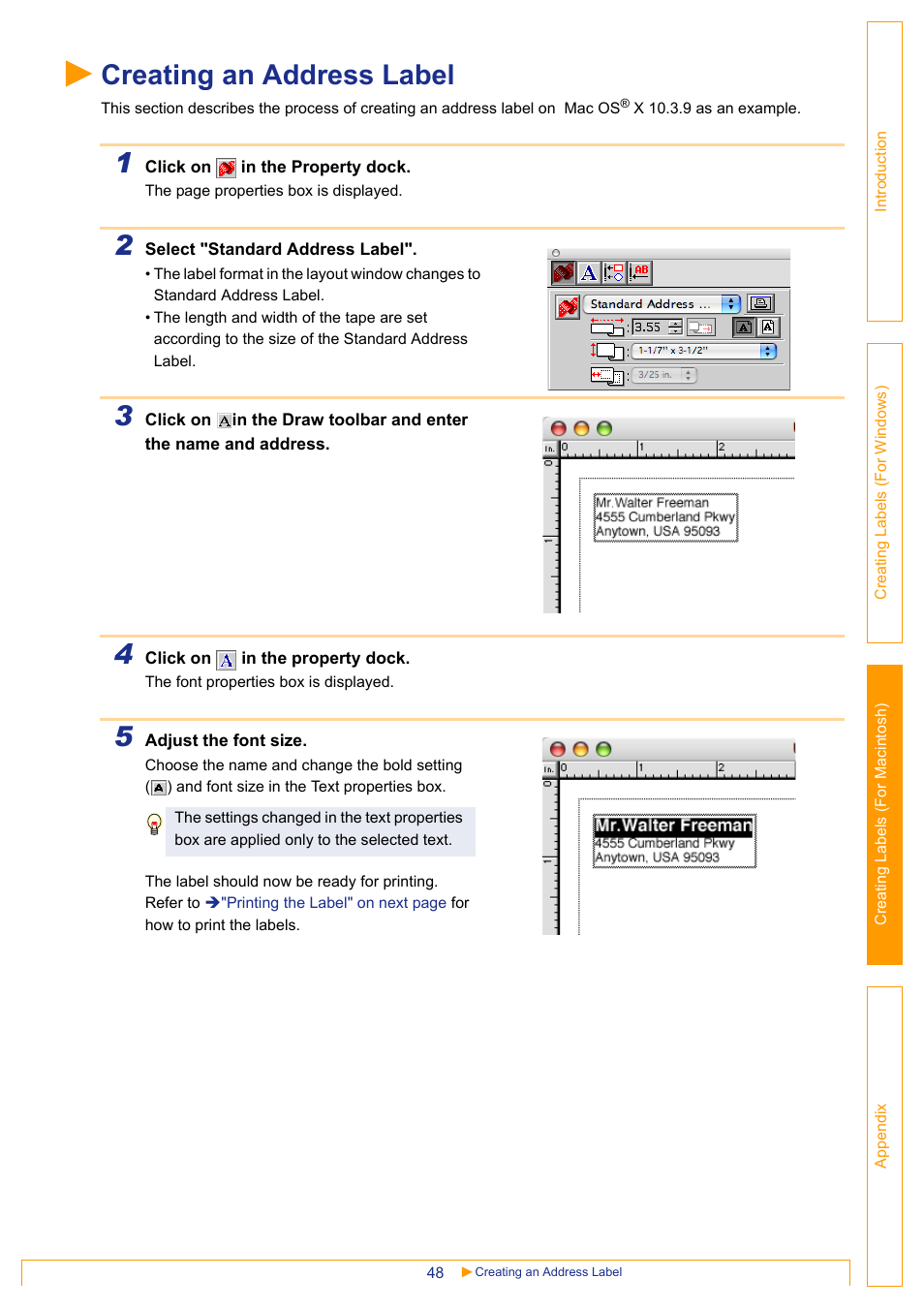 Creating an address label | Brother QL-650TD User Manual | Page 48 / 65