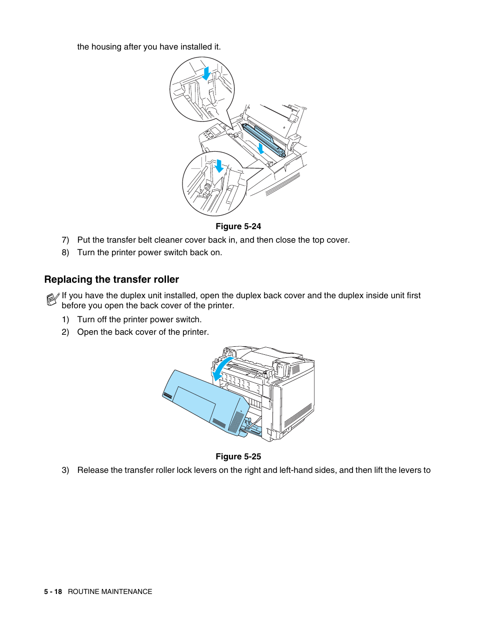 Replacing the transfer roller, Replacing the transfer roller -18 | Brother HL 2700CN User Manual | Page 123 / 162