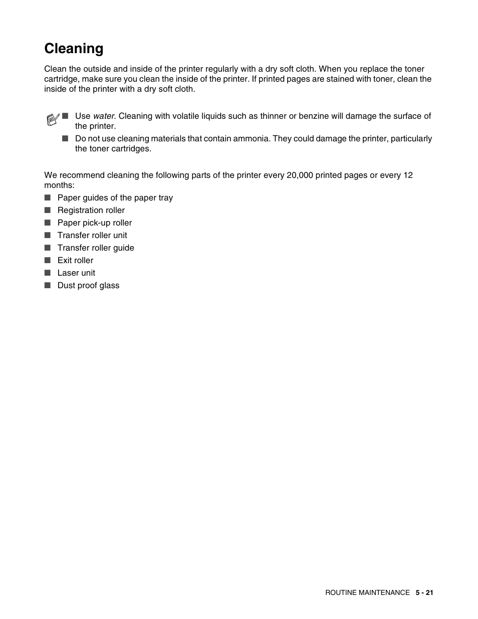 Cleaning, Cleaning -21 | Brother HL 2700CN User Manual | Page 126 / 162