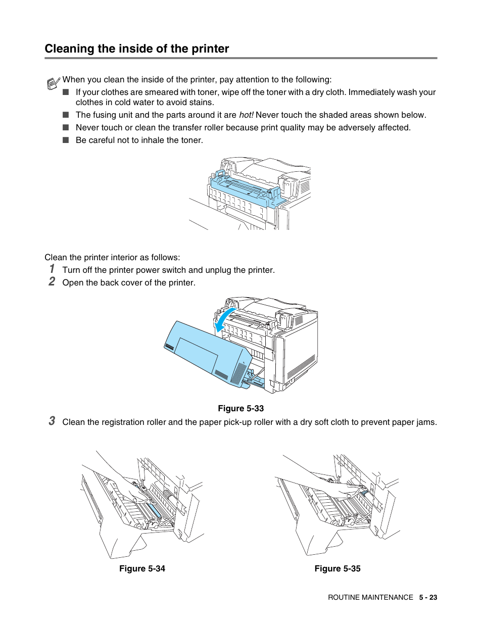 Cleaning the inside of the printer, Cleaning the inside of the printer -23 | Brother HL 2700CN User Manual | Page 128 / 162