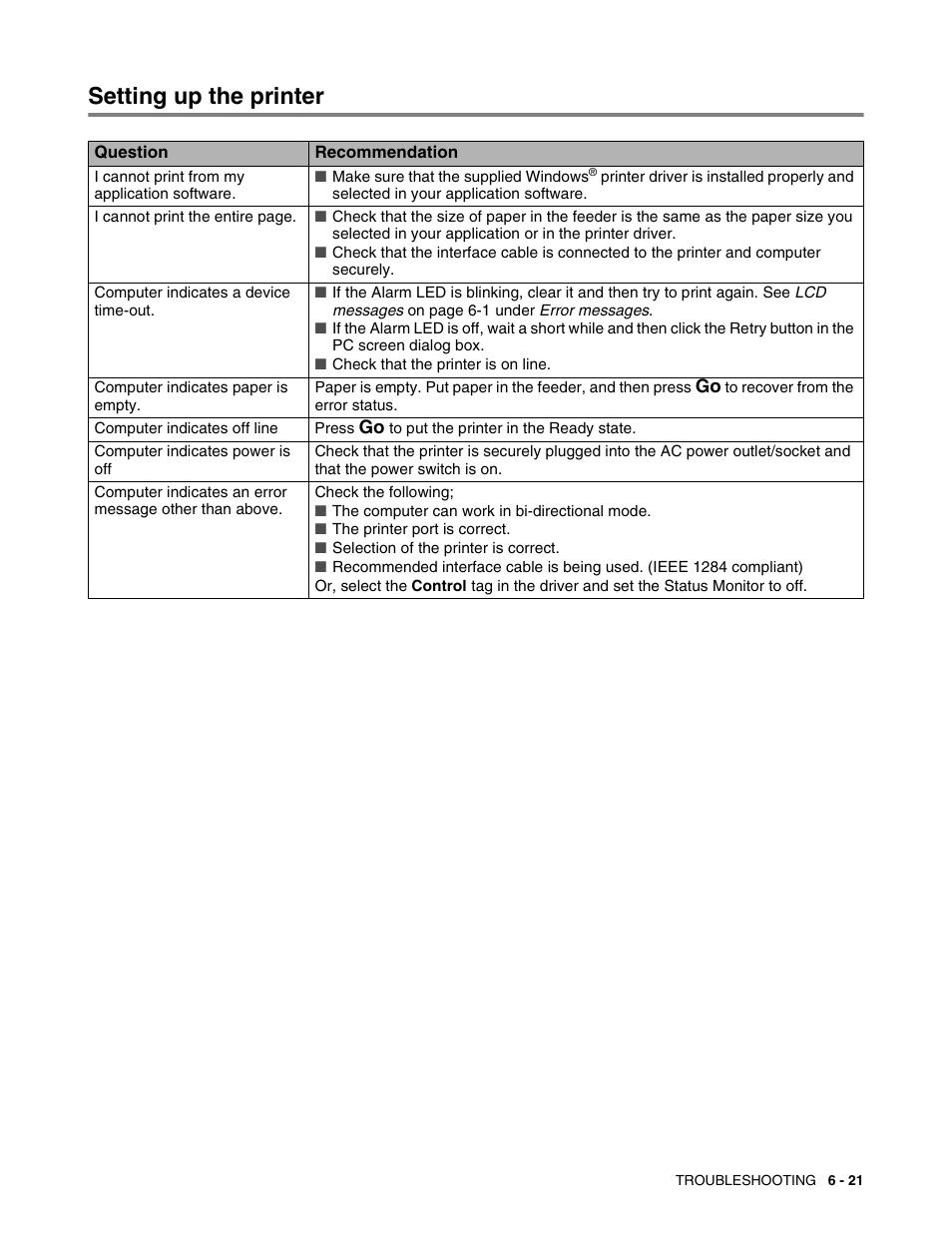 Setting up the printer, Setting up the printer -21 | Brother HL 2700CN User Manual | Page 154 / 162