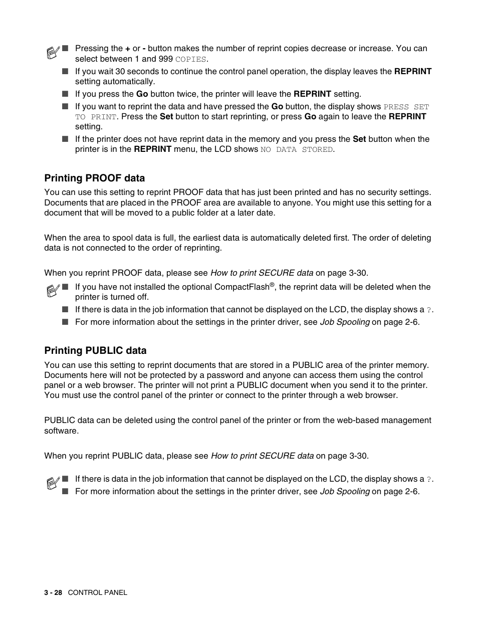 Printing proof data, Printing public data, Printing proof data -28 printing public data -28 | Brother HL 2700CN User Manual | Page 85 / 162