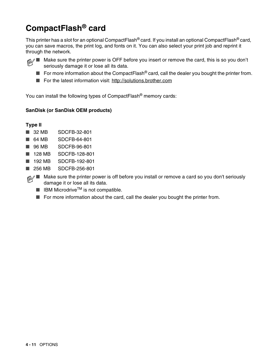 Compactflash® card, Compactflash, See compactflash | Card | Brother HL 2700CN User Manual | Page 99 / 162