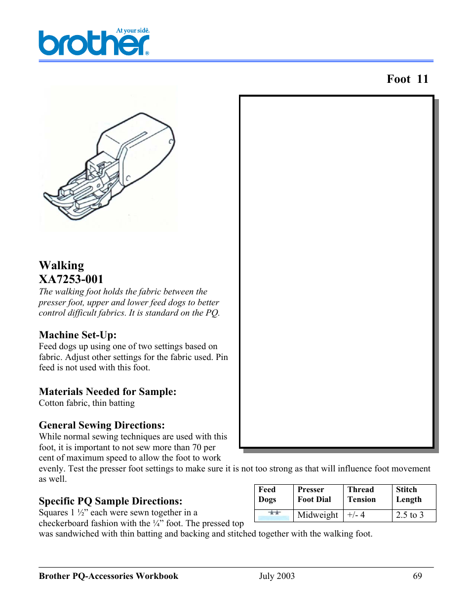 Foot 11, Walking | Brother 1300 User Manual | Page 13 / 20