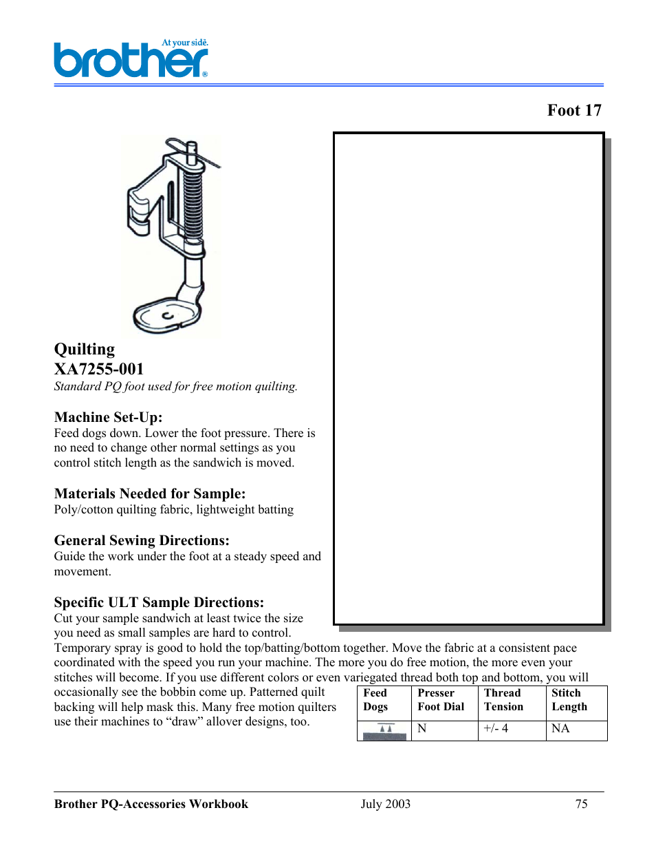 Foot 17 | Brother 1300 User Manual | Page 19 / 20