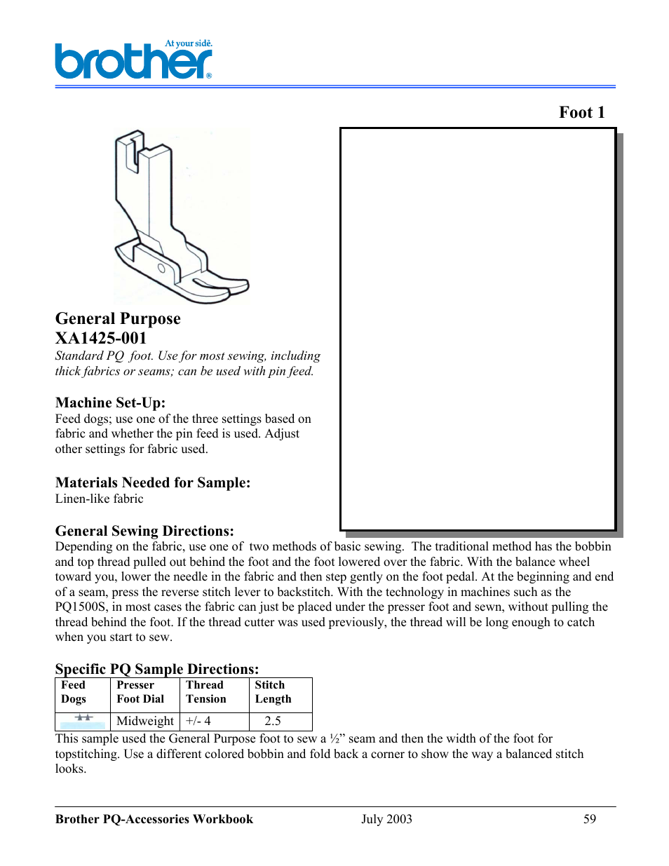 Foot 1, General purpose | Brother 1300 User Manual | Page 3 / 20