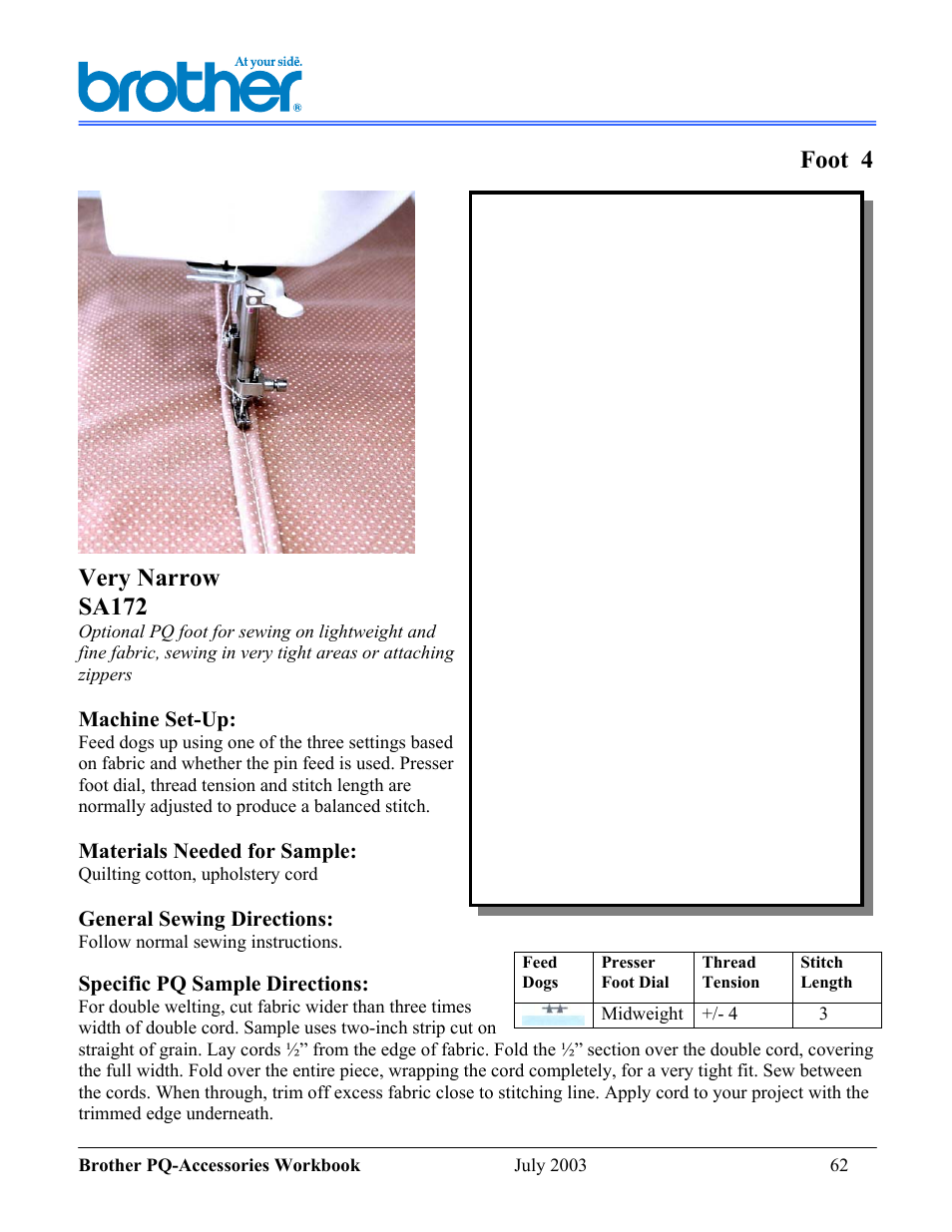 Foot 4, Rrow, Very na sa172 | Brother 1300 User Manual | Page 6 / 20