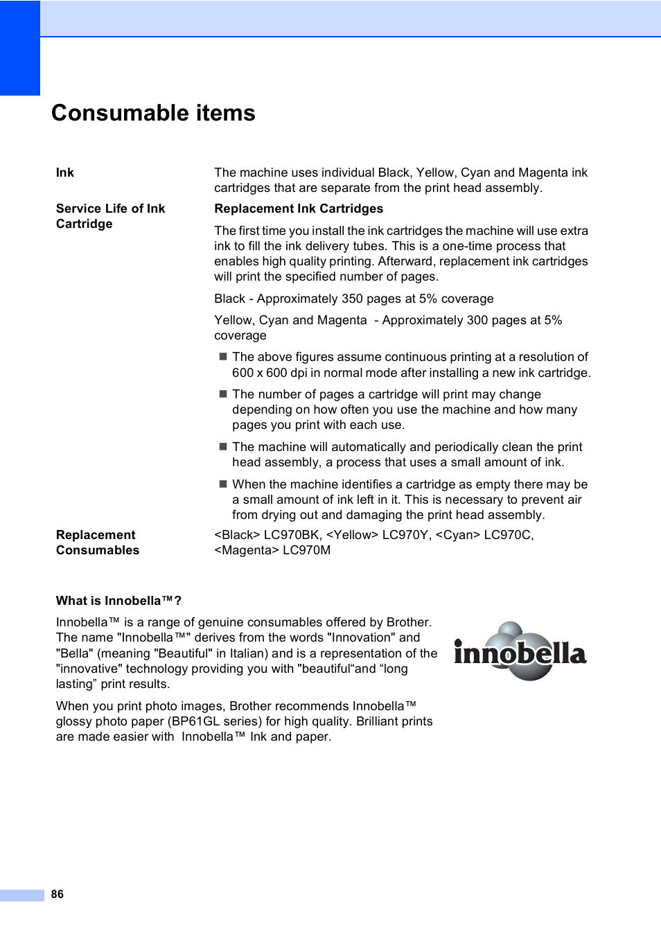 Consumable items | Brother DCP-157C User Manual | Page 94 / 99