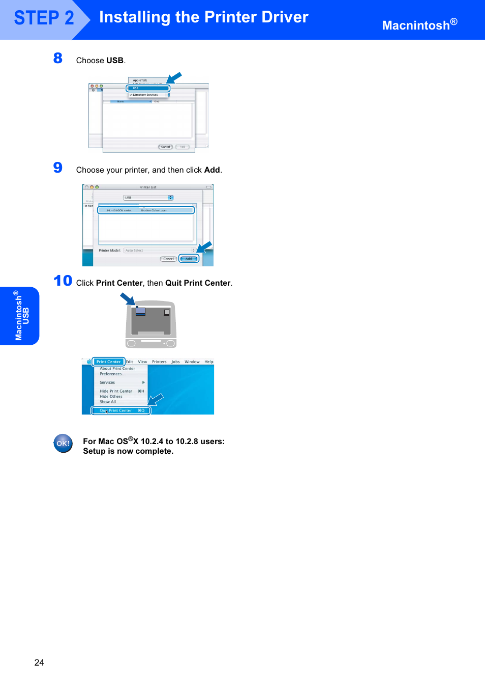 Step 2, Installing the printer driver, Macnintosh | Brother HL-4040CDN User Manual | Page 26 / 35