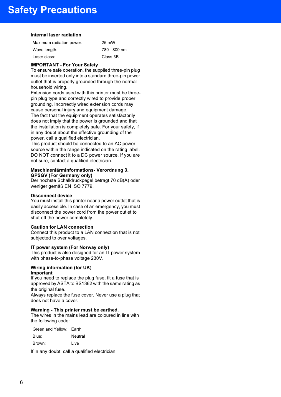 Safety precautions | Brother HL-4040CDN User Manual | Page 8 / 35