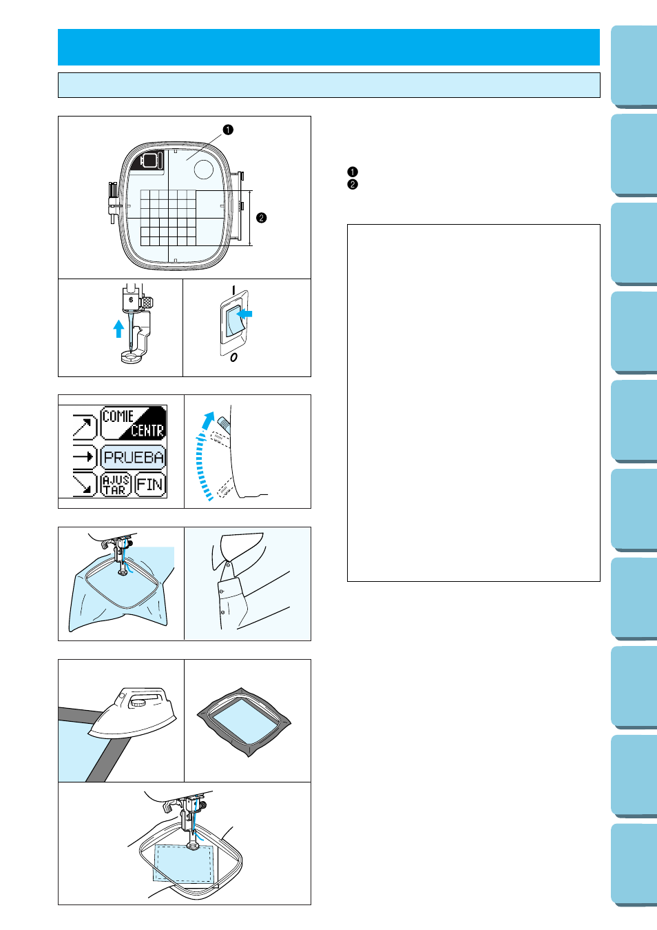 Bordado usando un marco pequeño (opcional), Bordado de prendas como pañuelos y cuellos, Bordado usando | Un marco, Pequeño, Opcional) | Brother PE 150 User Manual | Page 142 / 146