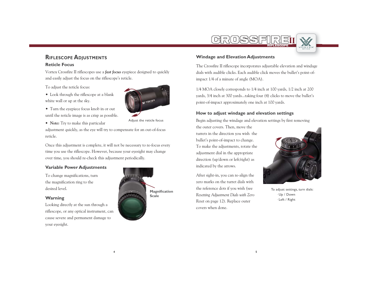 Crossfire ii crossfire | Vortex Optics CROSSFIRE II 2-7X32 RIFLESCOPE User Manual | Page 3 / 9