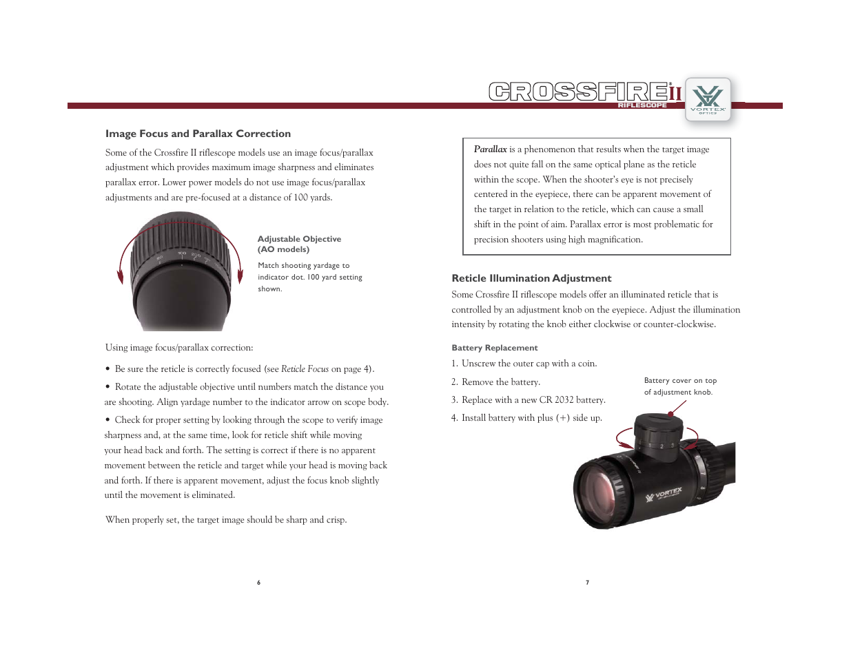 Crossfire, Crossfire ii | Vortex Optics CROSSFIRE II 2-7X32 RIFLESCOPE User Manual | Page 4 / 9