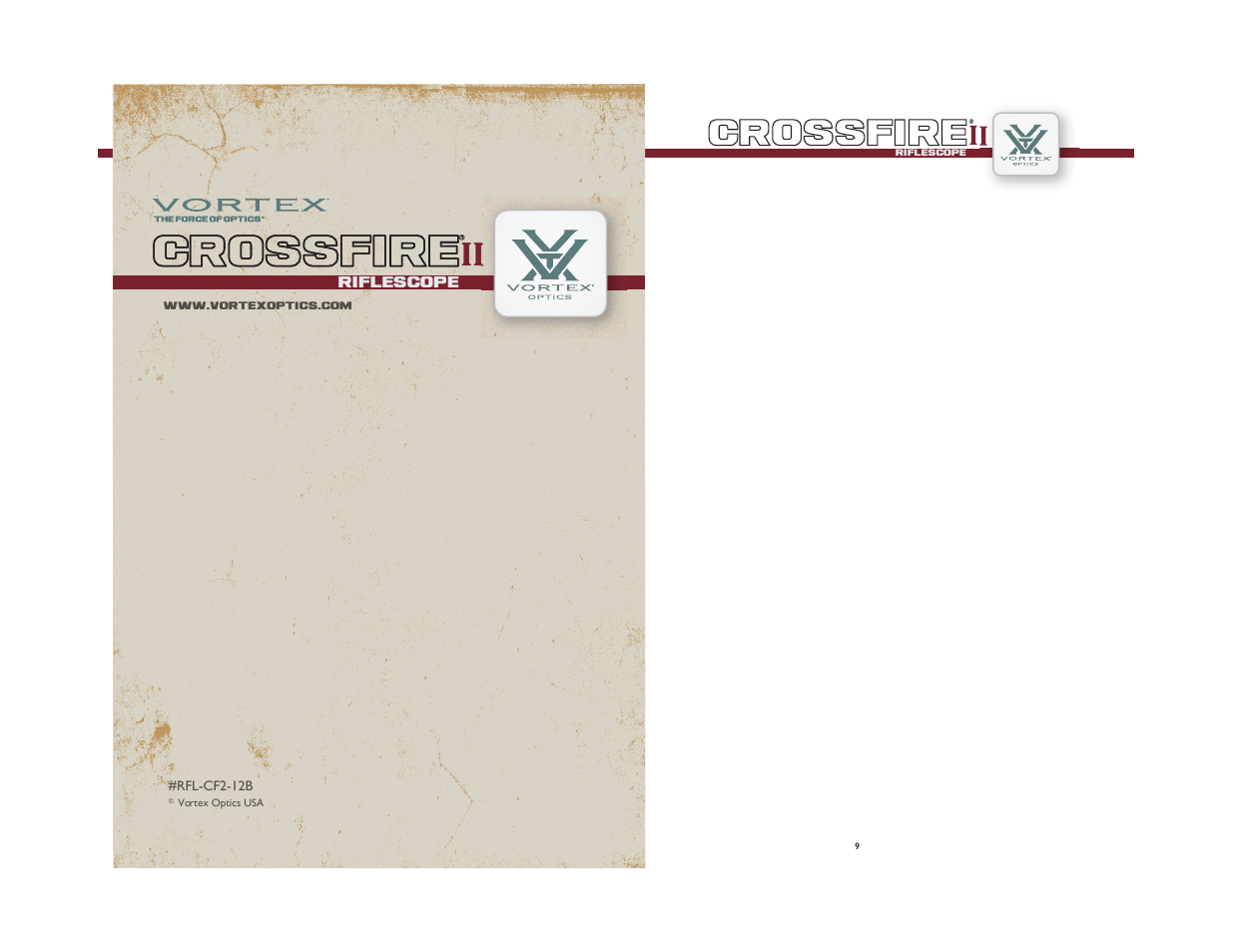Crossfire ii, Crossfire ii crossfire | Vortex Optics CROSSFIRE II 2-7X32 RIFLESCOPE User Manual | Page 9 / 9