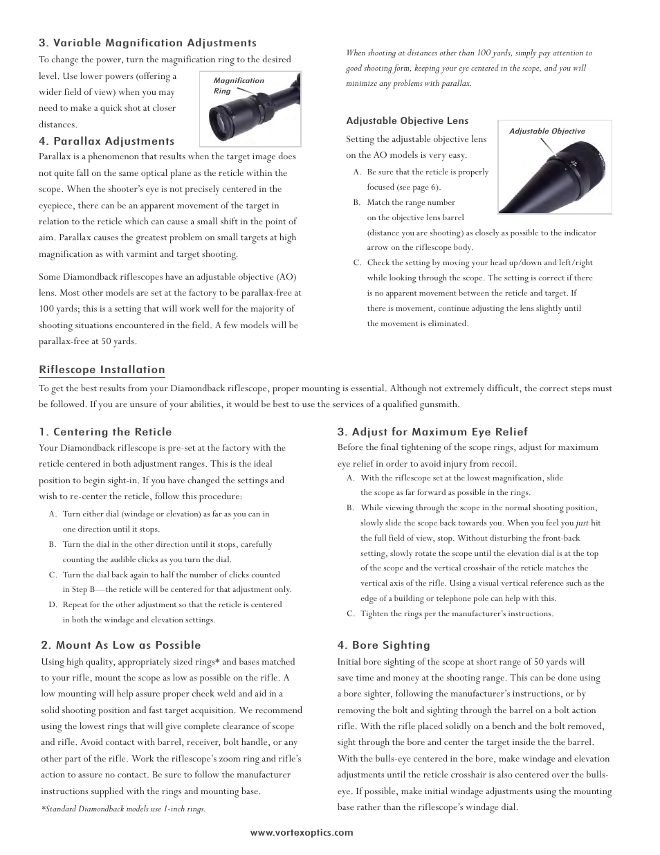 Vortex Optics DIAMONDBACK 1.75-5X32 RIFLESCOPE User Manual | Page 2 / 4