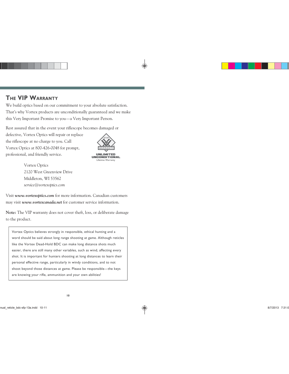 Vip w | Vortex Optics VIPER HS 4-16X44 LR RIFLESCOPE User Manual | Page 6 / 7