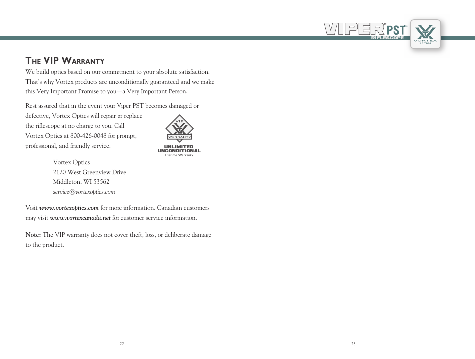 Vip w | Vortex Optics VIPER PST 1-4X24 RIFLESCOPE User Manual | Page 12 / 13